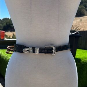 Black Leather Belt with Silver Buckle